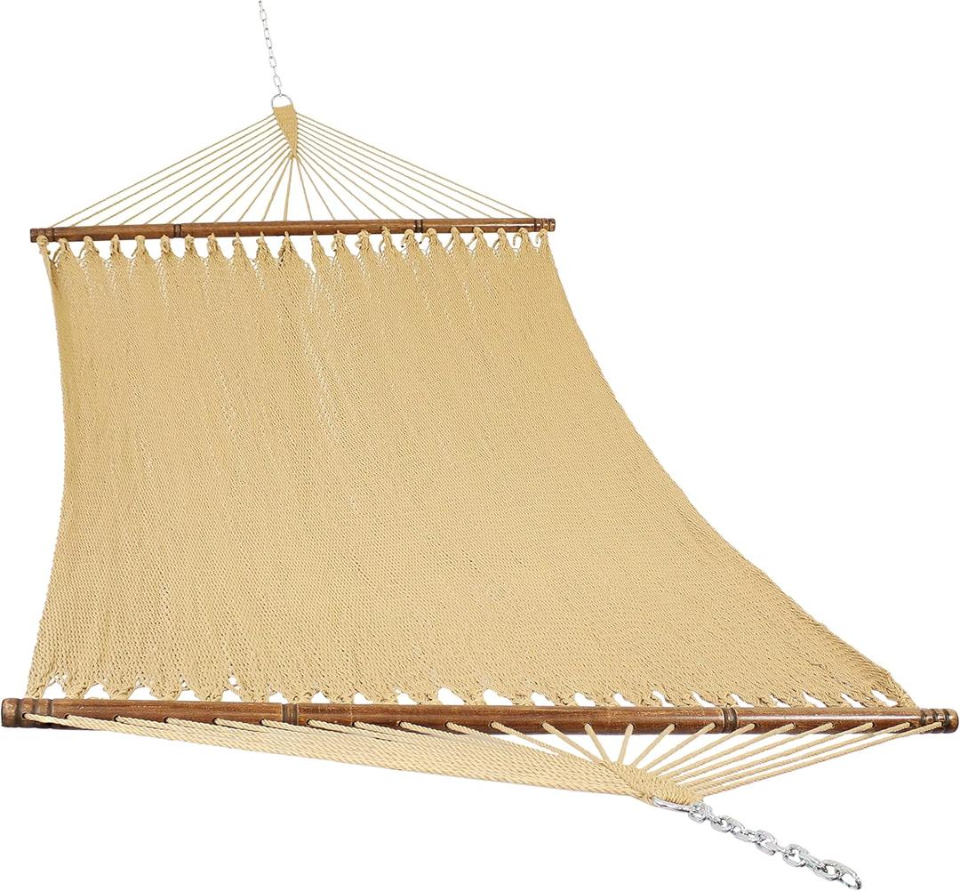 Sunnydaze Soft-Spun Polyester Rope Double Hammock for Outside - 600-Pound Weight Capacity Extra Large Hammock - Tan