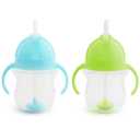 Munchkin Any Angle Sippy Cups for Toddlers, Spill Proof Weighted Straw Cup with Transition Handles for Babies 6 Months and Up, 2 Pack, Blue/Green