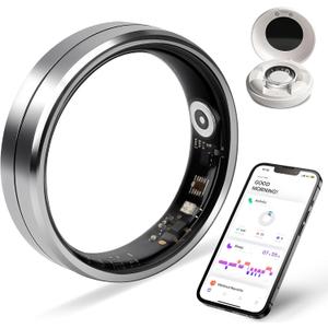 Smart Ring for Women and Men, 5ATM Waterproof Smart Rings Health Tracker with Sleep/Stress/Heart Rate/Activity Monitor, No Subscription, Smart Rings Fitness Tracker for Android iOS, Size 13, Silver