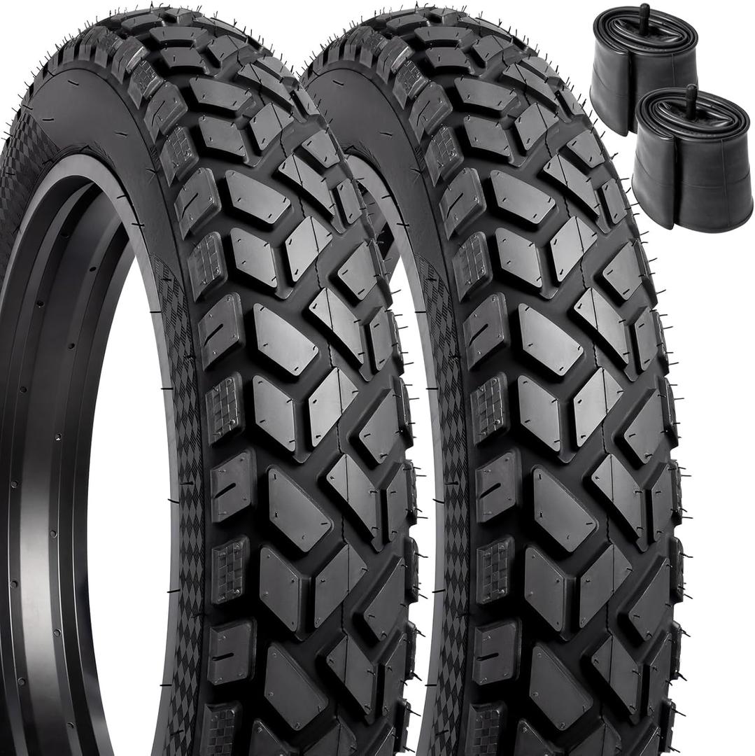 2-PCS 20" Heavy Duty Fat E-Bike Tires 20 x 4.0/ 102-406 and 2-PCS Heavy Duty Bike Tubes 20x4.0 Scharder Valve Compatible with 20x4.0 E-Bike All-Terrain Directional Tread Bicycle Tires and Tubes (Y-021)