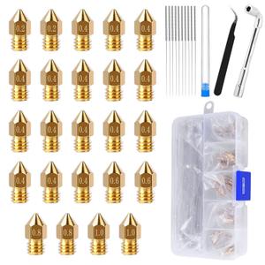 Comgrow 24PCS MK8 Nozzles 3D Printer Extruders Brass Nozzles 0.2mm/0.4mm/0.6mm/0.8mm/1.0mm, 3D Printer Brass Hotend Nozzles with DIY Tools Storage Box for Creality Ender 3/Ender 3 Pro/Ender 3 S1/CR 10