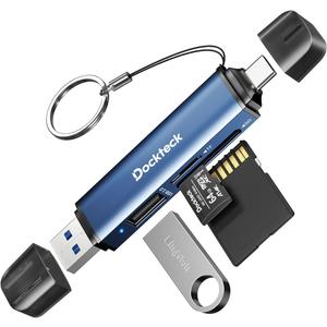 Dockteck SD Card Reader Adapter, 5G Super Speed USB3.0 SD/TF Card Reader, 3-Slot USB A/C to SD/Micro SD/USB A Memory Card Reader for UHS-I SD/Micro SD/SDHC/SDXC/MMC, with OTG for Plug&Play