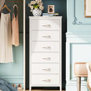 Huuger Tall Dresser for Bedroom, 6 Drawer Dresser & Chests of Drawers, Fabric Dresser for Closet, Bedroom, Night Stand, End Table with Metal Frame, Storage Tower with Fabric Bins, PU Leather, White (11.8"D x 15.7"W x 38.3"H (6 Drawers))
