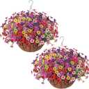 HyeFlora 2 Set Artificial Outdoor Flowers Hanging Basket, Faux Hanging Plants for Outside Spring Decoration, Fake Silk UV Resistant Look Real Daisy for Porch Patio Home Decor