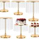 Metal Mirror Cake Stand Set with Crystal Pendants - Elegant Dessert Table Display for Weddings, Birthday Parties, Baby Showers, Events - Sturdy Crystal Bling Cupcake Stands for Pastries, Sweets, Decorations (Gold, Set of 6)