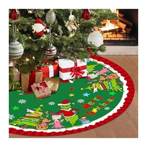 Christmas Tree Skirt Soft and Funny Red Green Trimmed Christmas Tree Collar Farmhouse Xmas Holiday Decoration 48 Inch (Green)