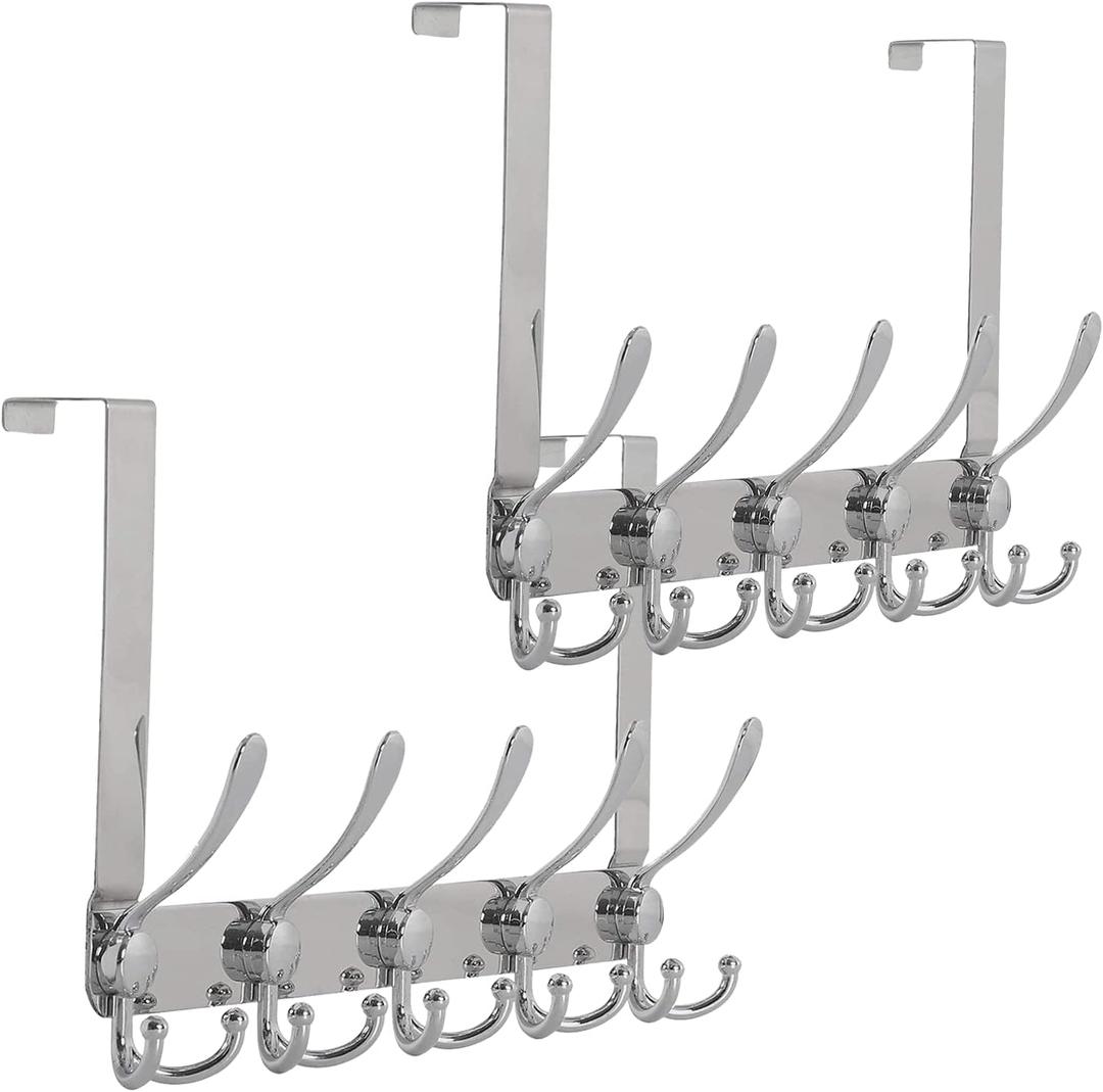 Over The Door Hooks, Coat Rack for Hanging Clothes Hat Towel (Heavy Duty Silver 2pcs)