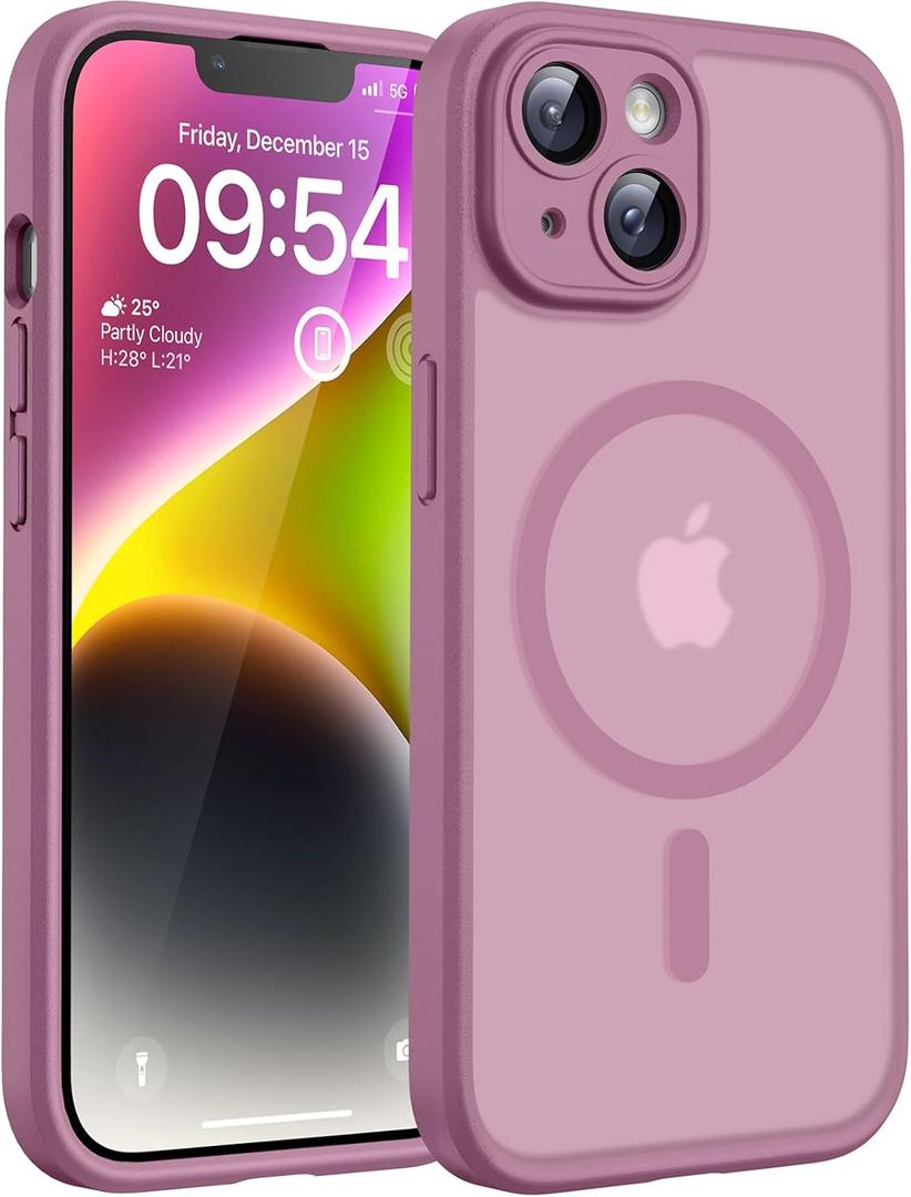 TOCOL Magnetic for iPhone 14 Case, Upgraded Full Camera Protection, Compatible with Magsafe, 15FT Drop Protection, Translucent Matte Back Phone Cover 6.1 inch (Lilac Purple)