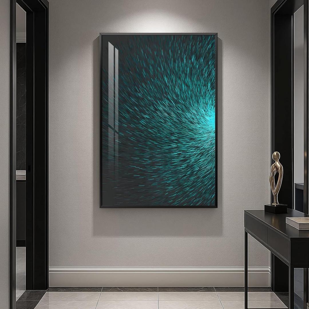 Framed Black and Teal Modern Abstract Wall Art, Contemporary Art Prints Paintings Artwork for Walls, Minimalist Wall Pictures for Living Room Entryway Hallway Dining Room Bedroom Wall Decor 24x36 In (Blue Radiance)