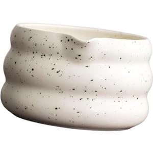 Japanese Matcha Bowl Pottery Bowl Easy to Clean with Pouring Spout Tea Utensil Traditional Matcha Ceremonial for Kitchen Home, White