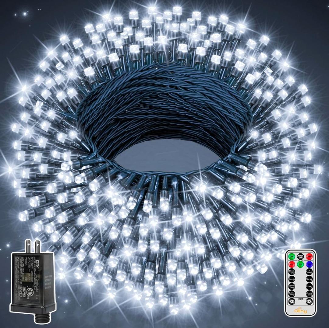 Ollny Christmas Lights 262FT 800LED, Plug-in Outside Tree Lights with Timer and 8 Modes, Remote Control Waterproof Dimmable Outdoor String Light for House Yard Patio Xmas Decorations(Cool White)