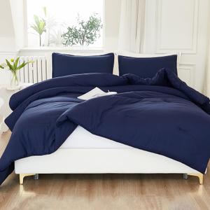 Litanika Navy Blue Comforter Set Queen Size, 3 Pieces Lightweight Solid Bedding Comforter Set, All Season Fluffy Down Alternative Bed Set (90x90In Comforter & 2 Pillowcases) (Queen (90"x90"), 21 - Indigo) Litanika Navy Blue Comforter Set Queen Size, 3 Pieces Lightweight Solid Bedding Comforter Set, All Season Fluffy Down Alternative Bed Set (90x90In Comforter & 2 Pillowcases) (Queen (90"x90"), 21 - Indigo)