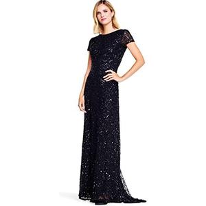 Adrianna Papell Womens Short-Sleeve All Over Sequin Gown 14