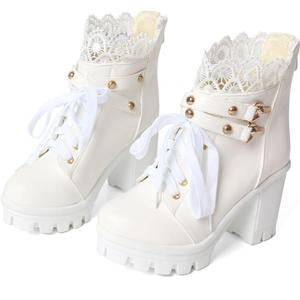 FOREADA Chunky Boots For Women Platform Booties Goth White Combat Boot Buckle Rivets Rave Bootie Shoes High Heel Lolita Shoes
(9.5)