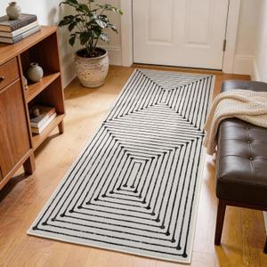 YIHOUSE 2x6 Kitchen Runner Rug Non Slip Washable, Black and White Striped Rug Runners for Entryway Hallway Non Skid, Modern Geometric Carpet Runner for Bathroom Bedroom Laundry Room