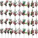 Yunsailing 37 Pcs Artificial Christmas Tree Picks Faux Cedar Holly Pine Stems with Red Berries Christmas Tree Picks Decorations for Xmas Winter Holiday DIY Crafts Wreath(Elegant)