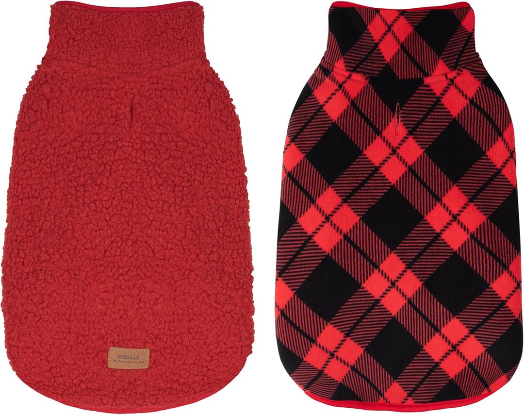 cyeollo Small Dog Coat, Sherpa Dog Winter Coat Reversible Fleece Doggie Jackets Doggy Sweater for Medium Dogs Male with Leash Hole, Soft Cold Weather Pet Clothes, Buffalo Plaid M (Medium (10-15lbs))