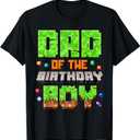 Dad Of The Birthday Boy Pixel Gaming Video Game Family Kids T-Shirt (Small, Black)