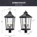 zeyu 26 Inch Outdoor Post Lights, 3 Light Lamp Post Light Fixture Hardwired, Large Waterproof Lamp Pillar Fixtures for Pathway, Water Ripple Glass Shade, Black Finish, ZW105P-L BK-SW, 26 Inch - No Function