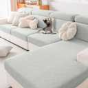 hyha Waterproof Couch Cushion Covers, Waterproof Sectional Couch Covers for Cushion Sofa for Pets, Stretch Sofa Slipcover Washable with Elastic Bottom(Back Cover L, Light Grey)