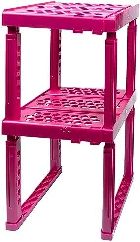 Locker Organizer Shelf， Adjustable Width and Height, Ideal Locker for School, Office, and Gym Lockers (Magenta 2 Pack)