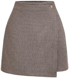 Floerns Women's Houndstooth Print Tie Front Skorts Asymmetrical Hem High Waist Skirt Shorts Size M
