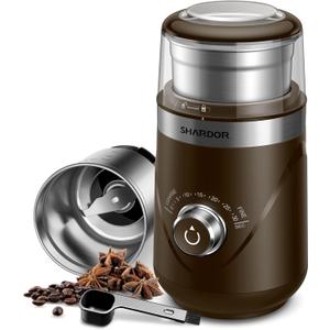 SHARDOR Electric Super Silent Blade Coffee Grinder, Timed Grind Control Rotary Knob, Adjustable Coarse to Fine for Coffee Beans, Spices & Herbs, with 1 Removable Stainless Steel Bowl, Brown