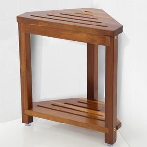 IBosins 16in Shower Foot Rest Corner Shower Stool for Shaving Legs with Storage Shelf Small Bench for Inside Shower to Sit on Bath Seat - Acacia Wood