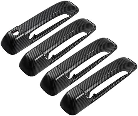 X AUTOHAUX 8pcs ABS Exterior Side Door Handle Cover Trim for Ram 1500 2500 3500 2010-2018 Black Carbon Fiber Pattern Outer Door Handle Cover Decoration