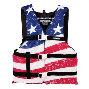 Sportstuff Type III Life Jacket US Coast Guard Approved Open Sides with 3 Body Belts & Buckles Quick Dry Fabric, Secure Fit, Comfortable Stars & Stripes, Adult