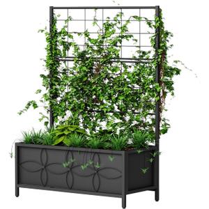 Zhongma Sturdy Raised Garden Bed with Trellis (15.75 x 35.43 x 48.8 in) for Vegetables Flower, Planter Box for Backyard Patio Balcony