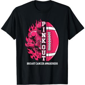  Pink Out - Breast Cancer Awareness Football Pink Ribbon T-Shirt, S
