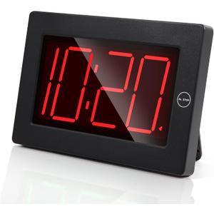 LED Digital Wall Clock Battery Operated - Large Display Digital Clock, Adjustable Brightness, Wall or Table Mount (Black-red)