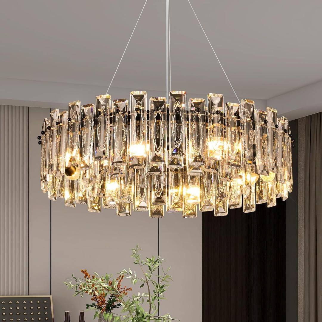 Modern Luxury Crystal Chandelier Round Pendant Light Easy Install Ceiling Hanging Light Fixture for Dining Living Room Kitchen Island Entryway Foyer