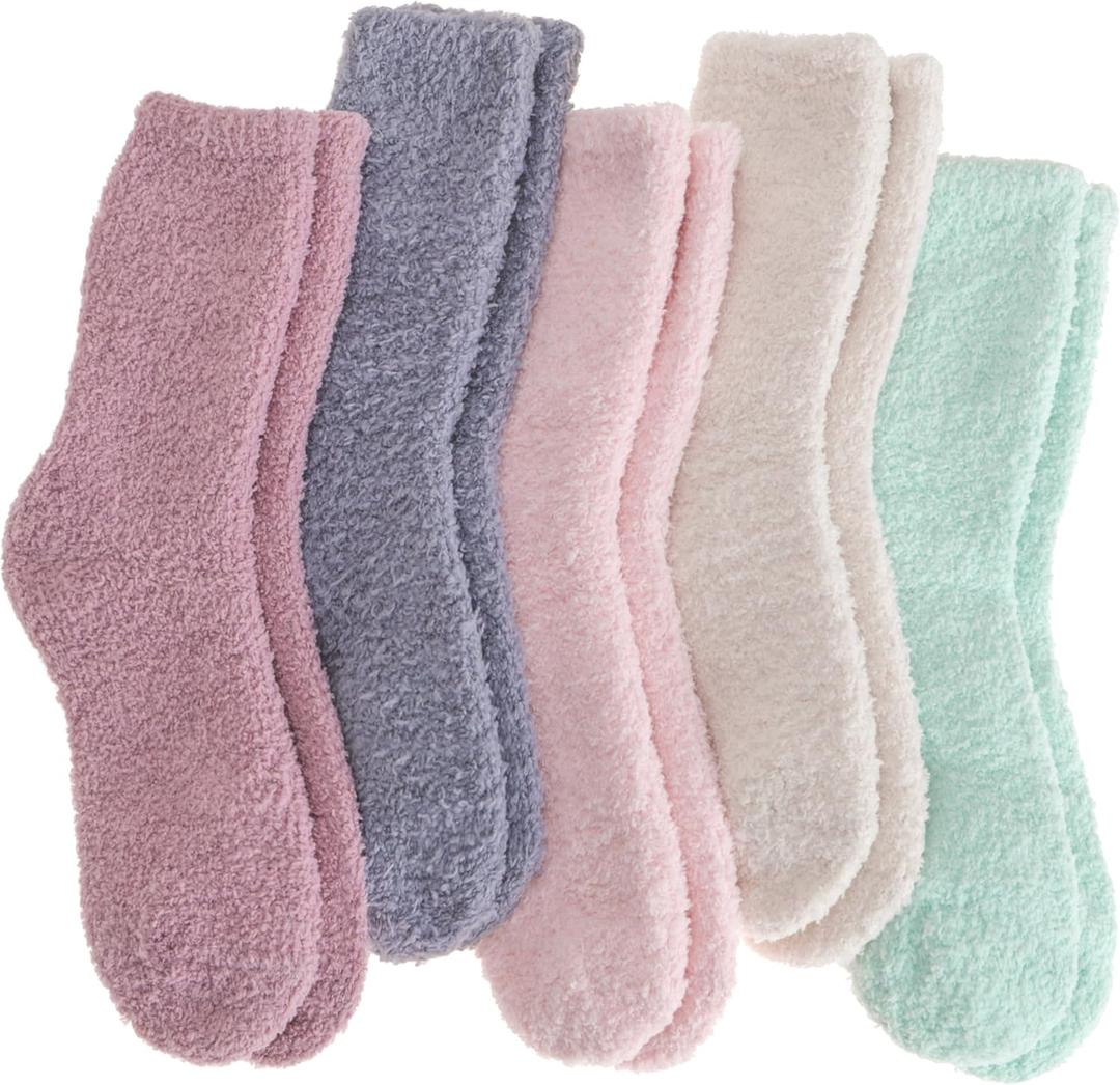 Fuzzy Socks Warm Fluffy Winter Cozy Thick Plush Slipper Sleep Comfy Crew Socks for Women & Men 5 Pairs (Medium, Pink/Grey/Green/Beige)