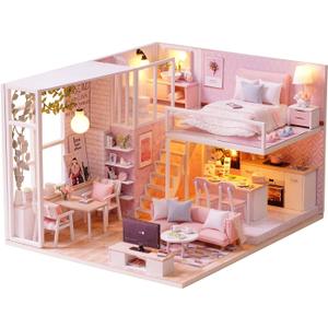 TuKIIE DIY Miniature Dollhouse Kit with Furniture, 1:24 Scale Creative Room Mini Wooden Doll House Accessories Plus Dust Proof & Music Movement for Kids Teens Adults(Tranquil Life)