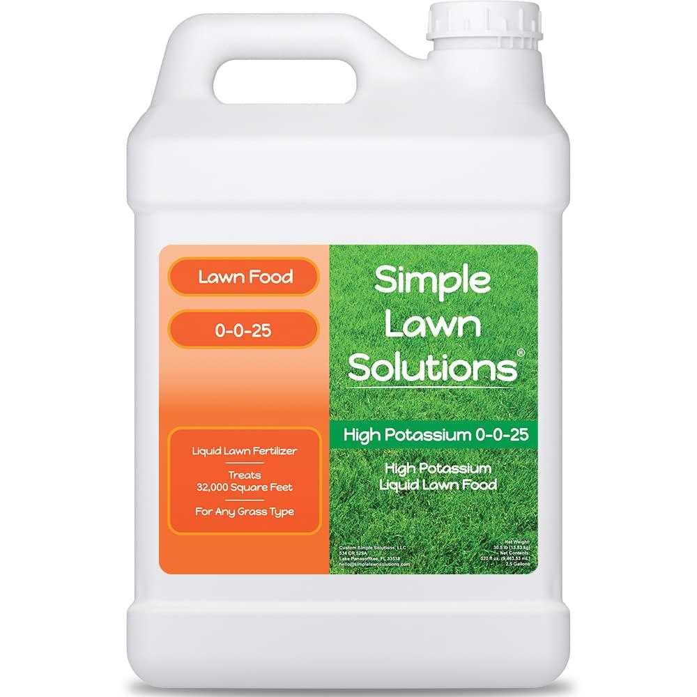 Simple Lawn Solutions - High Potassium Lawn Food Liquid Fertilizer 0-0-25 - Concentrated Spray - Turf Grass Vigor and Plant Hardiness - Summer and Fall - Any Grass Type (2.5 Gallon) (EXP 12/31/33)
