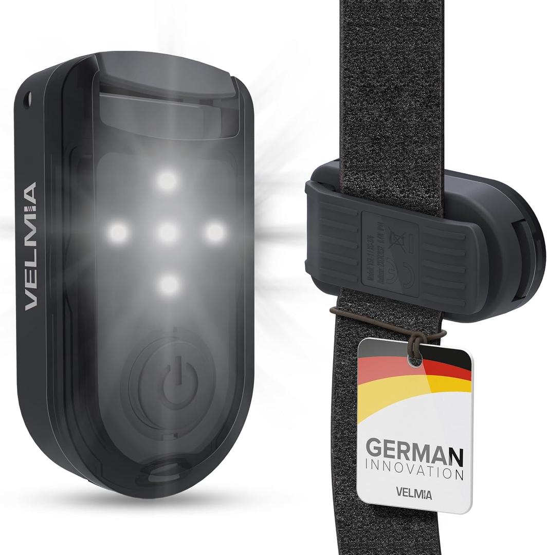 VELMIA Running Light for Runners (2 Pack) for Maximum Safety Through Visibility I Clip On Strobe & Reflective Gear - Dogs, Walking, Bike Taillight, Stroller (Steel Grey)