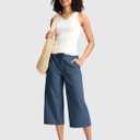 Soothfeel Women's Capri Pants Loose High Waisted Wide Leg Lightweight Travel Hiking Pants for Women Casual Summer with Pocket (Blue, XL)