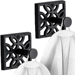Autumn Alley Black Bathroom Towel Hook Robe Hook Wall Mounted - Decorative Wall Hooks for Towel, Robe, Coat, and Door Hooks for Bathroom Rustproof Modern Unique Style, 2 Pack