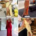Lingswallow Womens Sexy V Neck Sleeveless Mesh Ruffle Hem Long Dress Bodycon Midi Elegant High Slit Cocktail Party Wedding (Red, M)