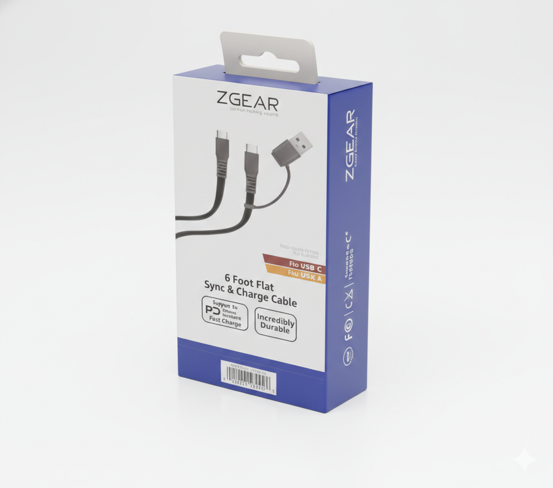 ZGEAR 6 FOOT FLAT SYNC & CHARGE CABLE