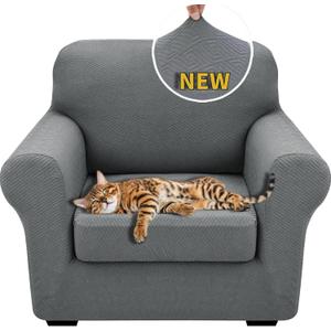 XINEAGE 2025 New 2 Pieces Chair Covers with Arms Super Stretch Chair Slipcover for Living Room Pet Dog Universal Slip Cover Anti Slip Armchair Furniture Protector (Light Gray), 31"-46"(1 Cushion)