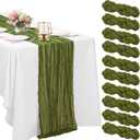 10 Pack Olive Green Cheesecloth Table Runner 10FT Boho Gauze Fabric Table Runner Vintage Rustic Sheer Runners for Wedding Party Bridal Baby Shower Long Table Decorations (21"x120")