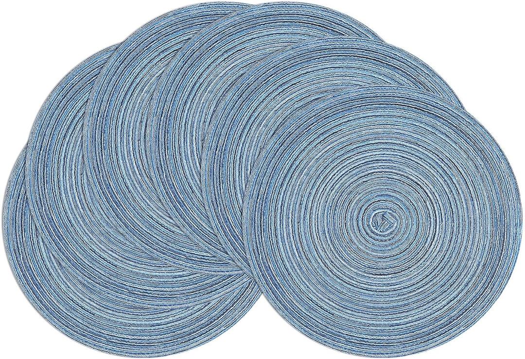 SHACOS Round Braided Placemats Set of 6 Circle Place Mats Kitchen Table Mats for Dining Table Wedding Party (Blue Gray, 6)