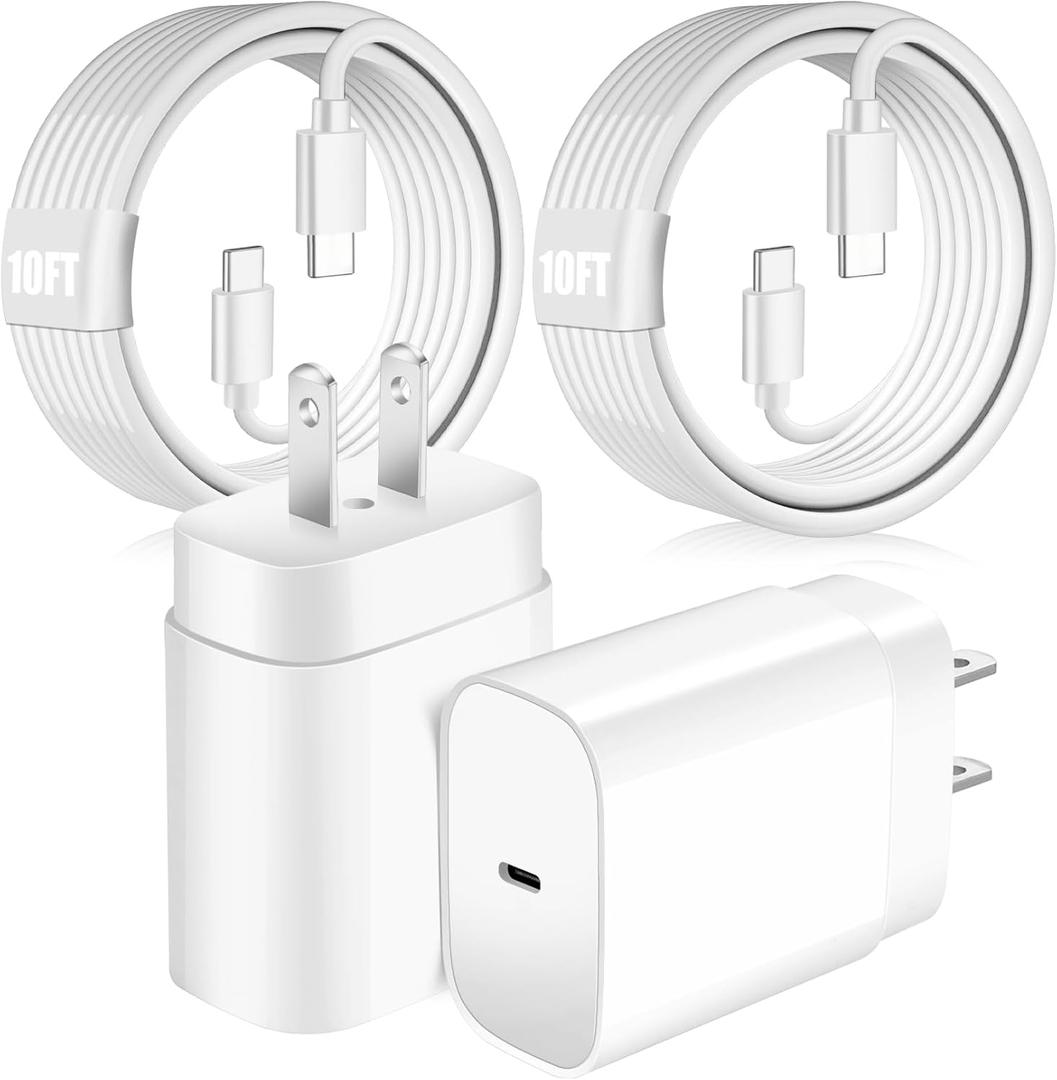 Super Fast Samsung Charger 25W USB C Android Phone Charger Block,2Pack 10FT Long Samsung Charger Fast Charging Cord Type C Wall Chargers for SamsungGalaxy S26 Ultra/S26+/S25 Ultra/S24+/S23/S22/S21/S20 (White)