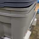 Rubbermaid ECOSense High-Top Storage Totes 28 Gal Pack of 4 Durable, Reusable, Large Plastic Storage Bins with Resting Hinged Lid, Made from Recycled Materials (Blue & Grey)