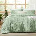 Bedsure Tufted Boho Comforter Set Twin Size - Sage Green Boho Bed Set, GentleSoft™ 2 Pieces Farmhouse Shabby Chic Embroidery Bedding, Gifts for Woman, Soft Jacquard Twin Comforter for All Seasons