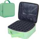 Nail Polish Organizer Case - PU Leather Portable Cosmetic Bag Hold 42 Bottles (15 ml/0.51 floz) with Removable Partition (Green)