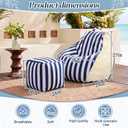 Outdoor Bean Bag Chair Set with Ottoman, Waterproof, Teardrop Boat Bean Bags and Matching Square Footrest, Breathable Weather Resistant Fabric for Marine Patio Pool(Blue White Stripe), 27" H 29" D 29" W
